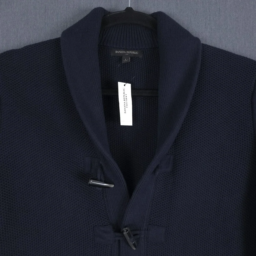 Banana Republic Toggle Button Cardigan Mens Large True Navy Shawl Collar Sweater